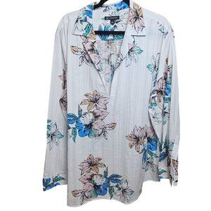INC Womens Floral Print Lightweight Tunic Shirt XL White Multicolor Long sleeve